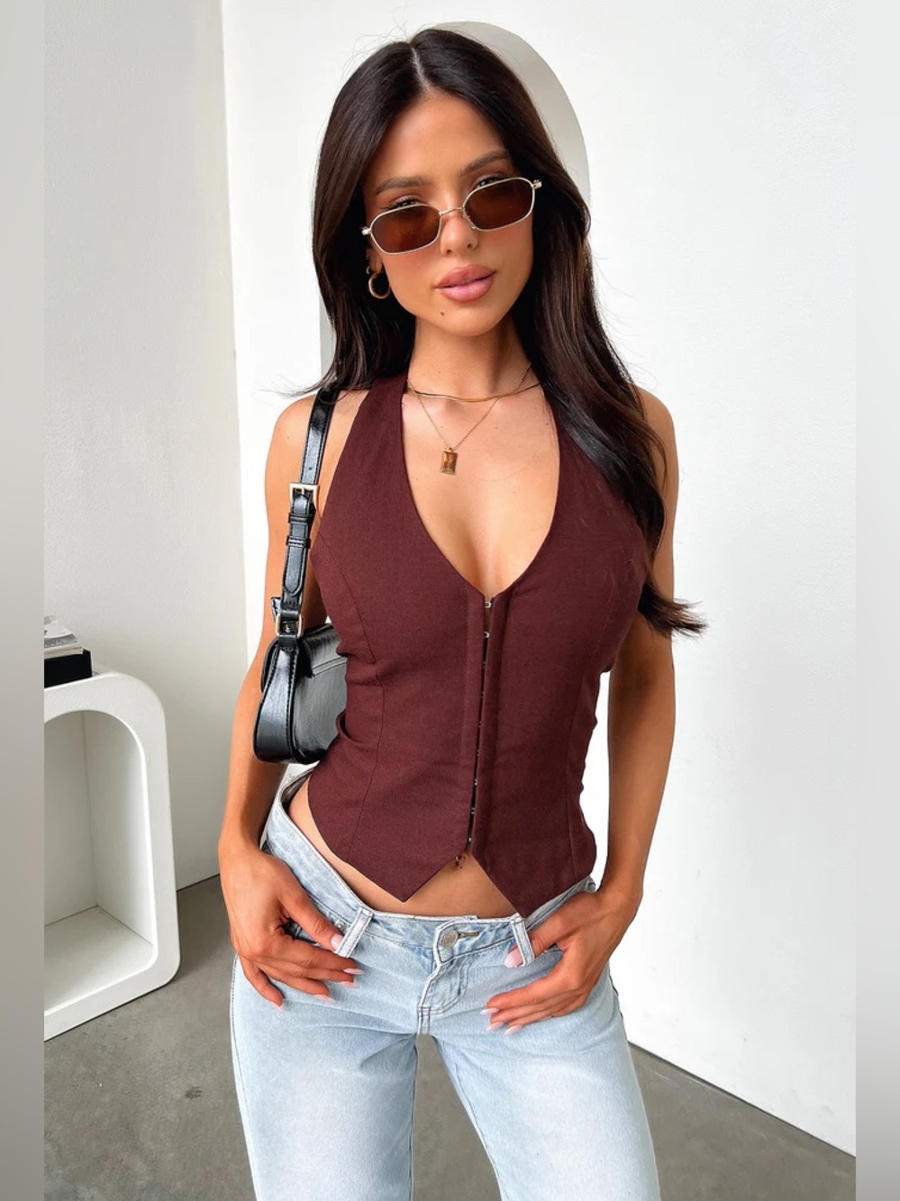 That’s so fetch Brown Halter Lace-Up Vest